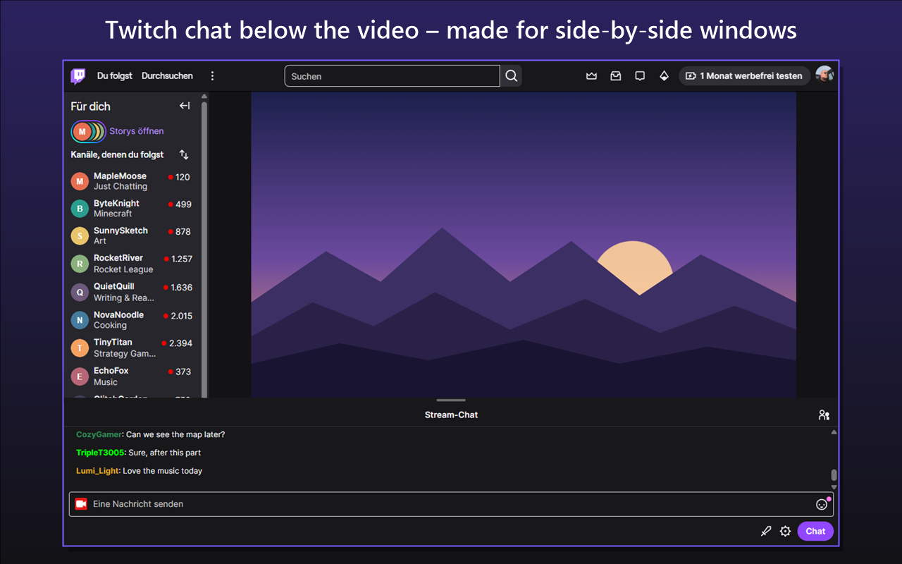 Twitch chat below the video