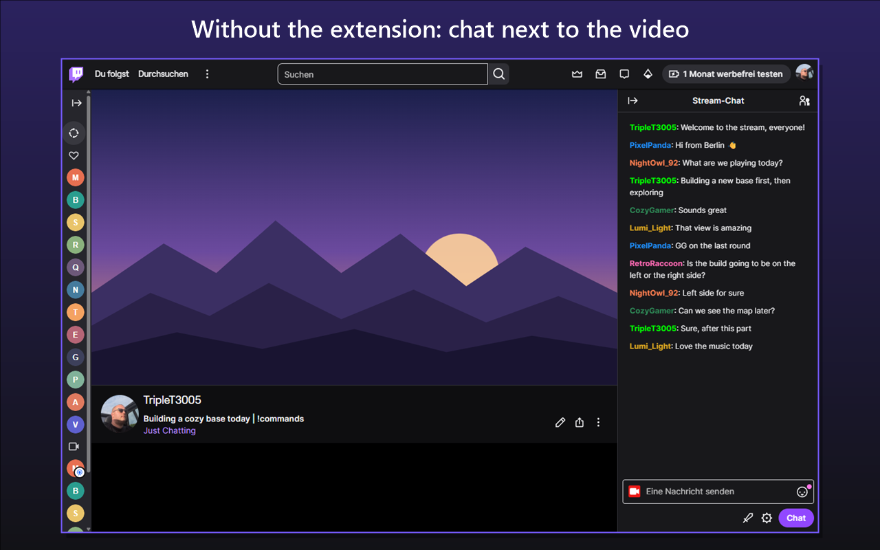 Without the extension: chat next to the video