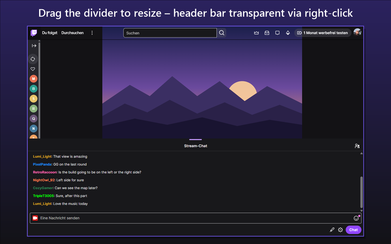 Drag the divider to resize, header bar transparent