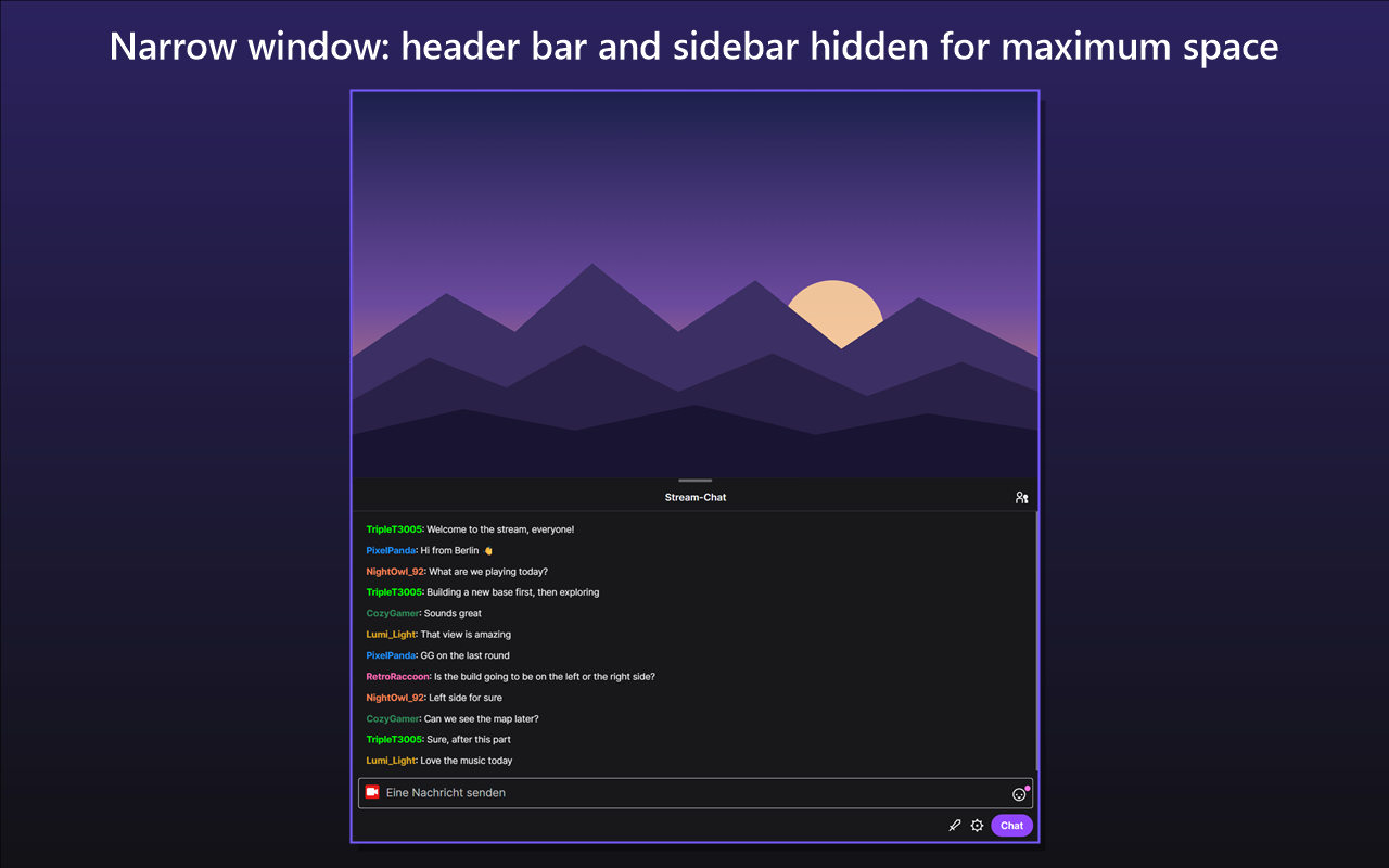 Narrow window with header bar and sidebar hidden